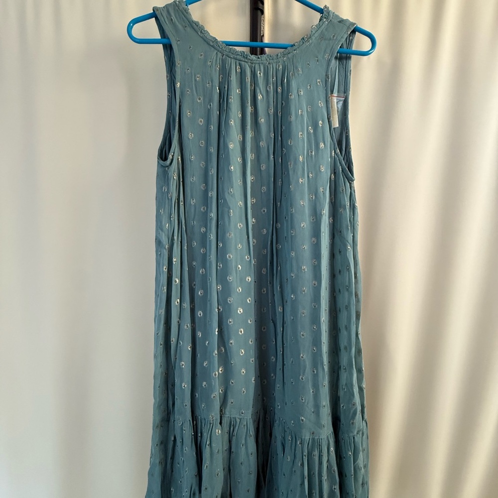 Anthropologie Blue Sleeveless Ruffled Maxi Dress